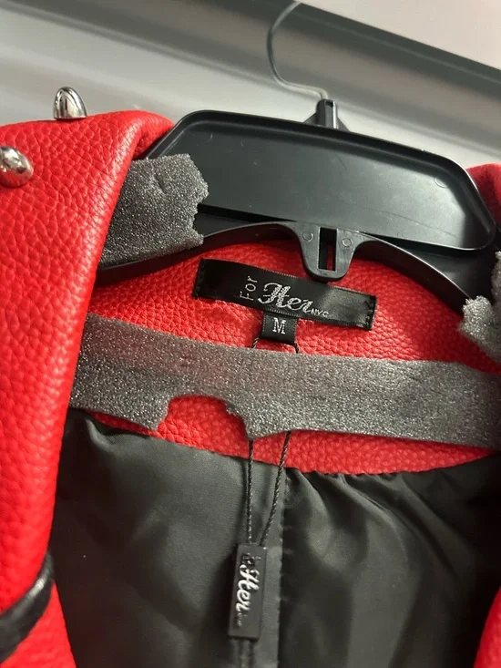 Red Studded Leather Jacket Sleeve Detail - Picture 8 of 10